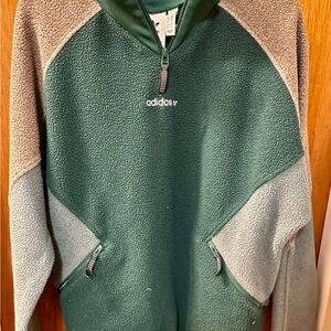 Adidas Teal and Cream Fleece quarter zip pullover (SMALL)